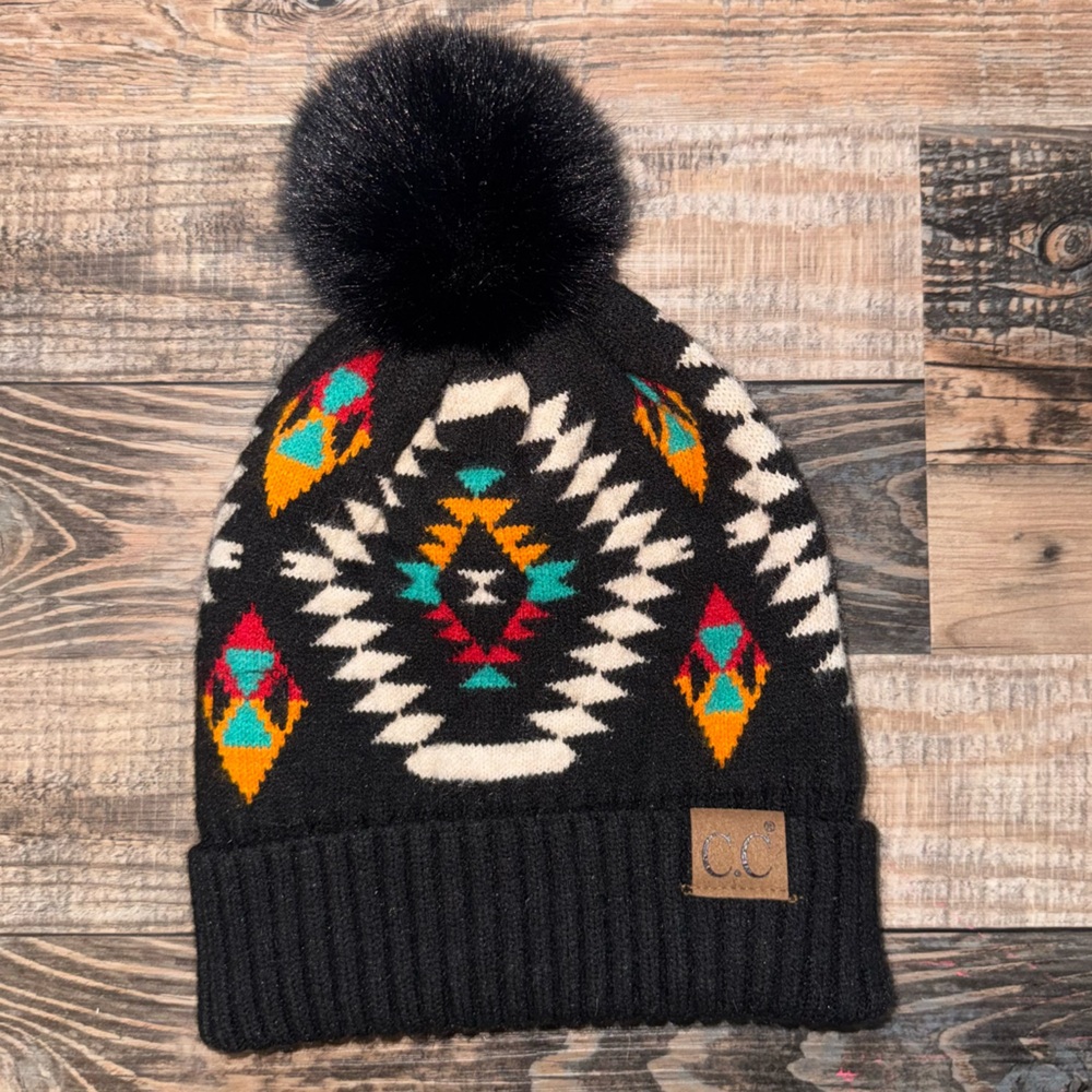 NWOT C.C. Super Soft Southwestern Aztec Pompom Beanie